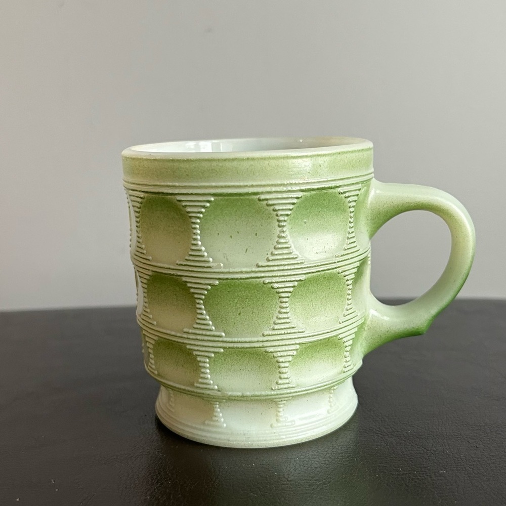Fire King Vintage Green Camelot Ceramic Mug with Textured Design